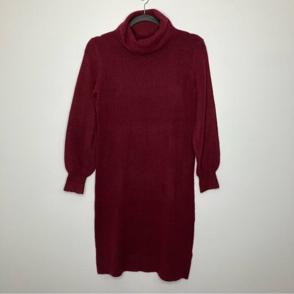 NWT J. CREW Extra Soft Turtleneck Sweater Dress Maroon Wool Blend XXS - Picture 1 of 5